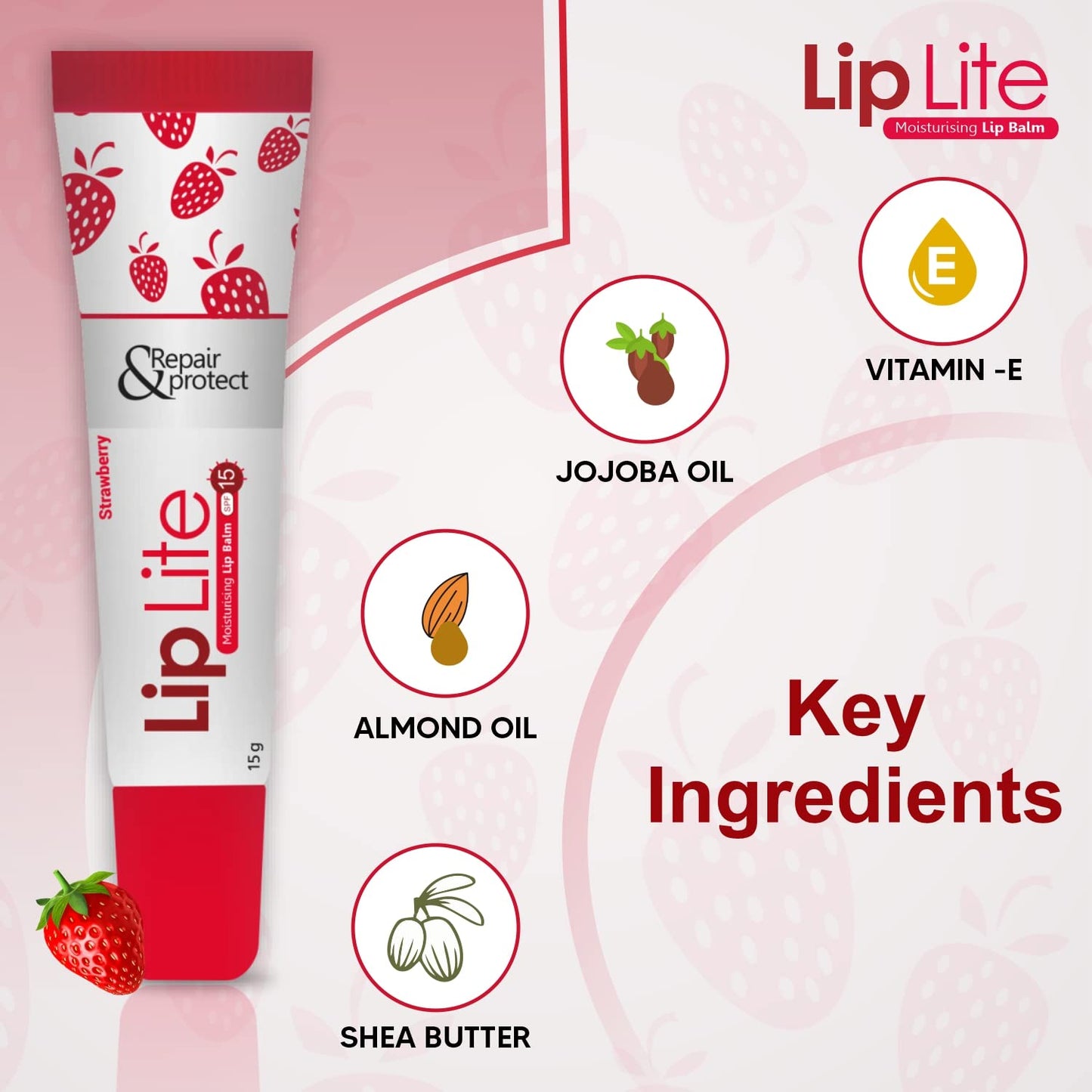 Lip Lite Strawberry Moisturising Lip Balm 15g (Pack of 8) - NuroHub