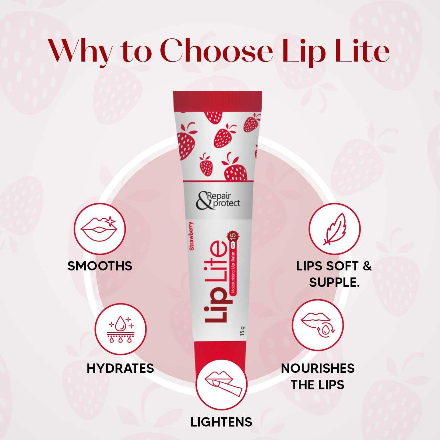 Lip Lite Strawberry Moisturising Lip Balm 15g (Pack of 8) - NuroHub