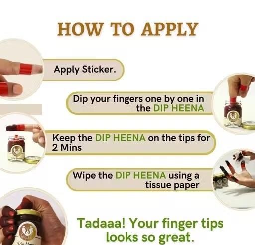 Dip Henna Instant Red Colour Mehendi Paste | For Finger Tips With 3 Types Henna Tattoo Stickers