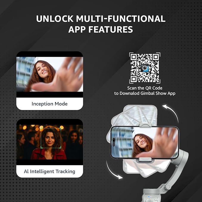 3-Axis Smartphone Gimbal Stabilizer with AI Face & Body Tracking