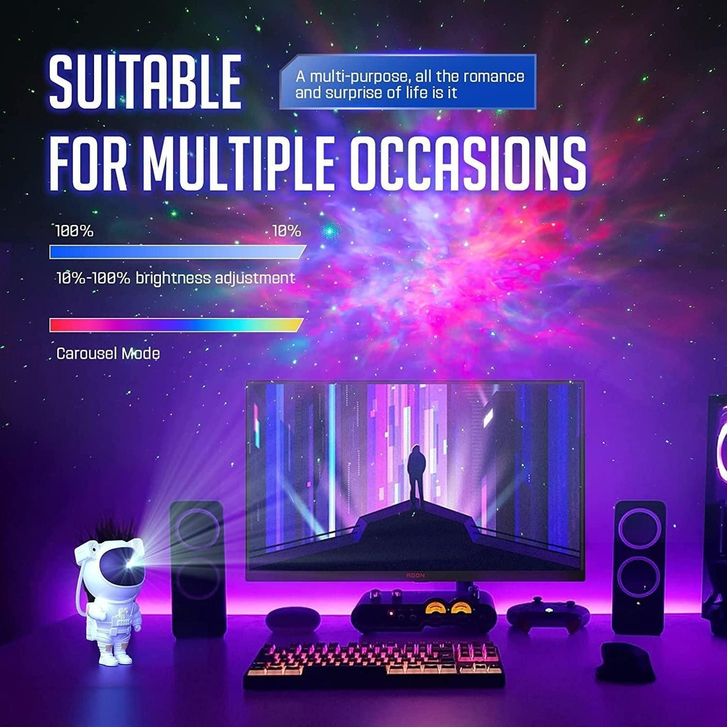 Astronaut Galaxy Projector - 360 Magnetic Head Rotation, Remote Control - NuroHub