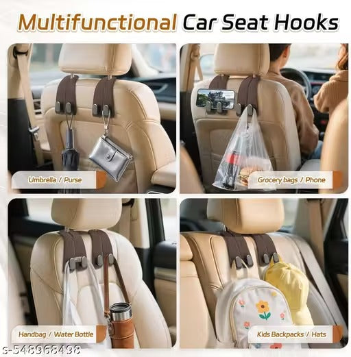 KeepCart 2 Pack Double Car Seat Headrest Hooks, Leather Car Purse Hanger Holder