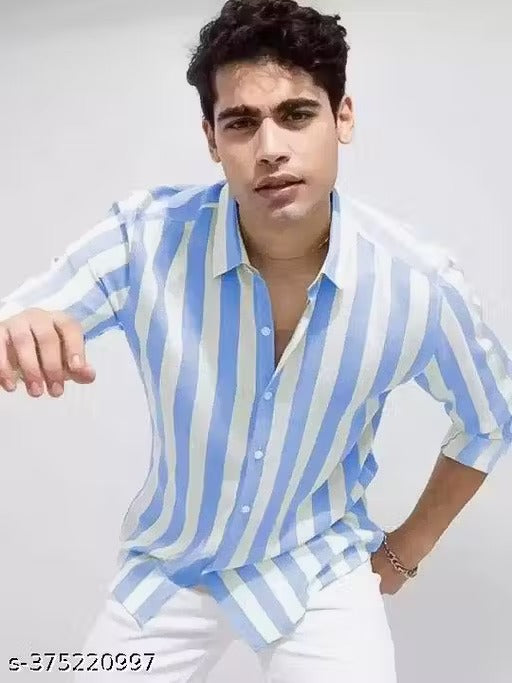 Classic Retro Men’s Striped Shirt – Cotton Blend
