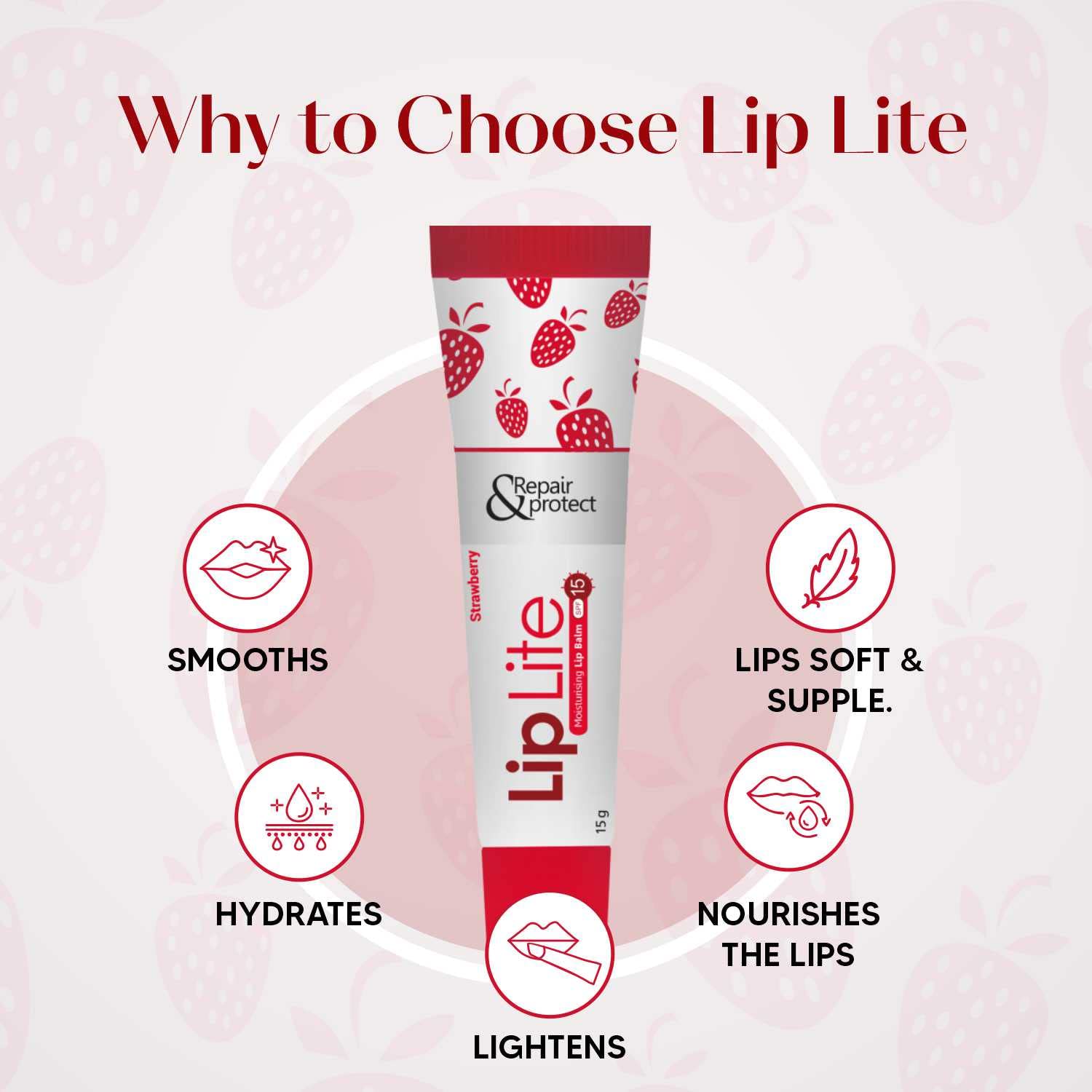 Lip Lite Strawberry Moisturising Lip Balm 15g (Pack of 8) - NuroHub