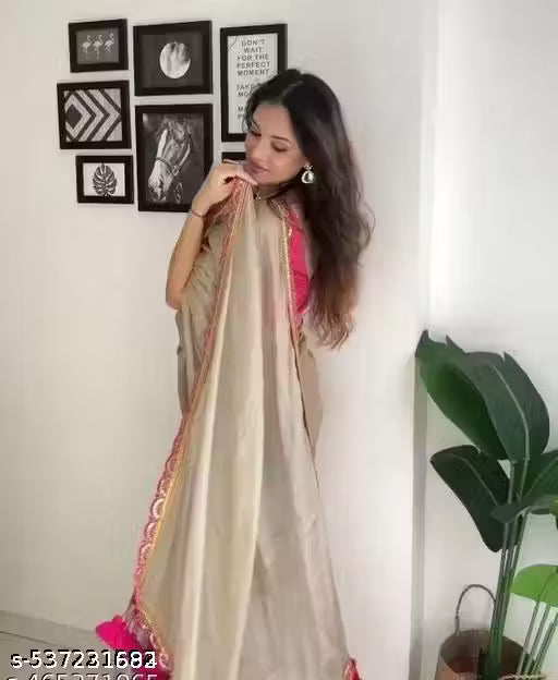 jimmi choo Organza Saree with Embroidered Border and Sequin Work