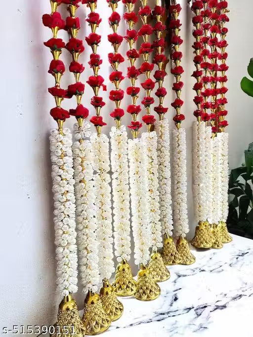 Artificial Rose Flower Toran Long, Garland for Decoration Festival Navratri, Diwali, Marriages, Temple and Home/Office Inauguration (Red, Pack of) (4)