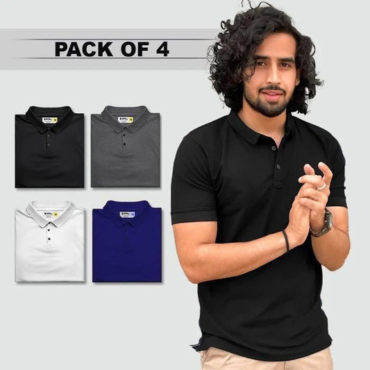 Poly Matte Solid Half Sleeves Mens Polo T-Shirt Pack Of 4 - NuroHub