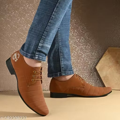 Brown formal shoes Trendy Solid Formal Mesh leather Shoe For Men