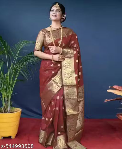 Banarasi Silk Saree with Golden Zari Border
