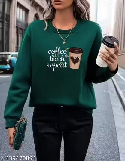 Green sweat shirt coffe Letter print casual crew neck for girls &amp;women