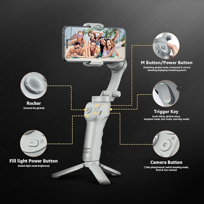 3-Axis Smartphone Gimbal Stabilizer with AI Face & Body Tracking