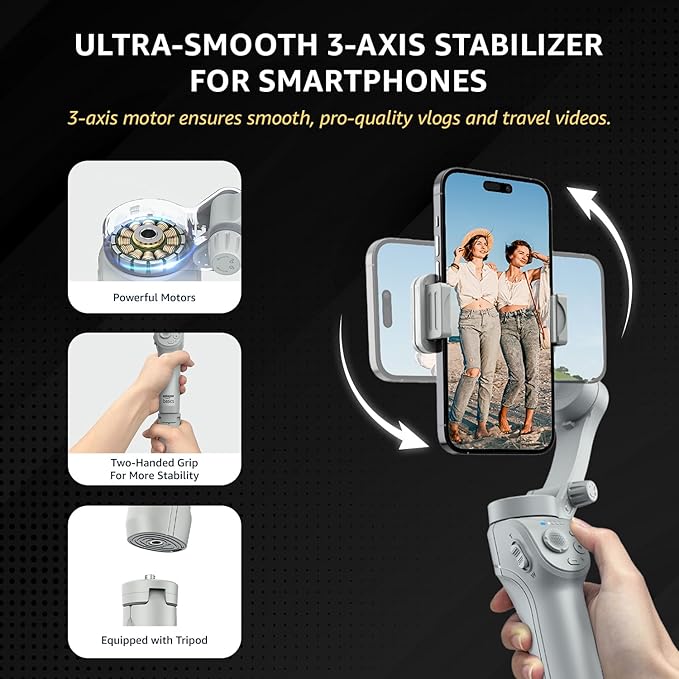 3-Axis Smartphone Gimbal Stabilizer with AI Face & Body Tracking