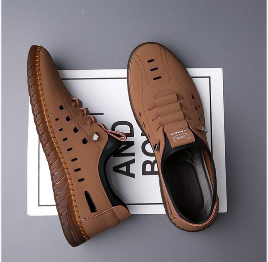 Men's Stylish Laser Cut Tan Casual Shoes - NuroHub