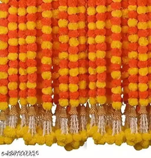 Blossom Decors Group Marigold Garlands with Bells and Jasmine,Pack of 5 Strings