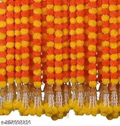 Blossom Decors Group Marigold Garlands with Bells and Jasmine,Pack of 5 Strings