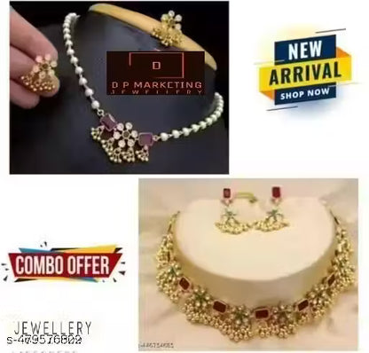 Combo jewellery(Gold Plated Green-Pink Diamond)