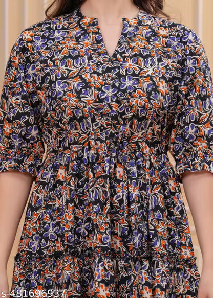 Women's Jaipuri Printed Floral Short Kurta,Floral Short Kurta, Short Kurta for Jeans