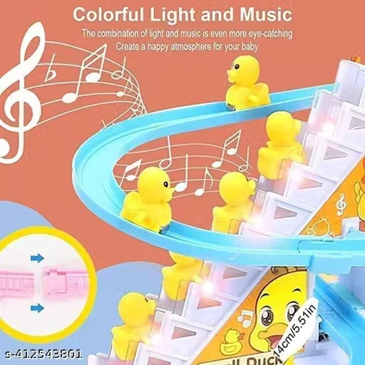 Duck Slide Toy Set, Funny Automatic Stair-Climbing Ducklings Cartoon Race Track Set Little Lovely