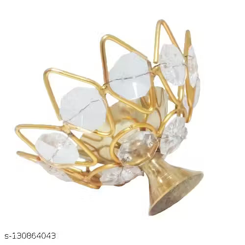 Brass Diya for Puja Crystal Deepak Diwali Decor Akhand Diya Small Pooja Articles (3 Inches)