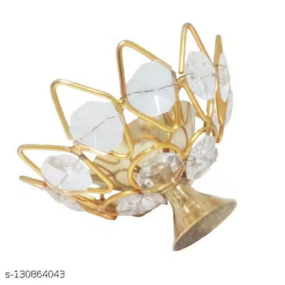 Brass Diya for Puja Crystal Deepak Diwali Decor Akhand Diya Small Pooja Articles (3 Inches)