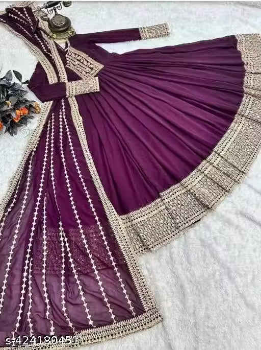 NORA HEAVY GEORJET DYED KURTI GOWN WITH PRINTED DUPATTA SET