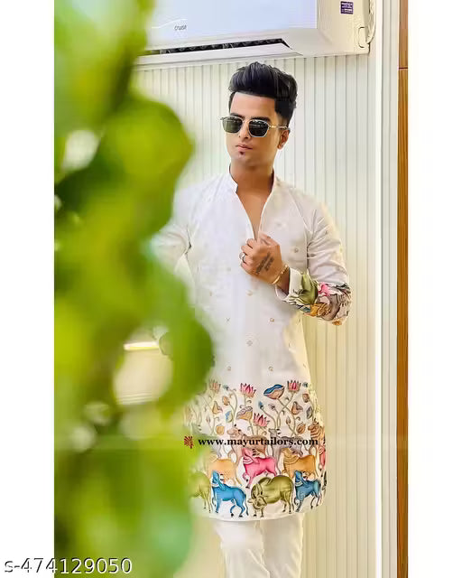 Divine Lotus Embroidered Kurta/Kurta for men