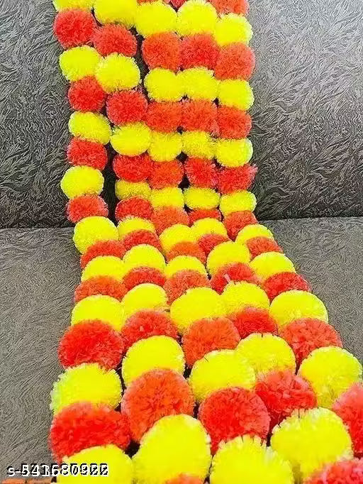 Artificial Marigold Fluffy Flowers for Door, Well Hanging, Wedding, Diwali, Pooja Ghar Decoration( 5 Ft. , Pack of 10