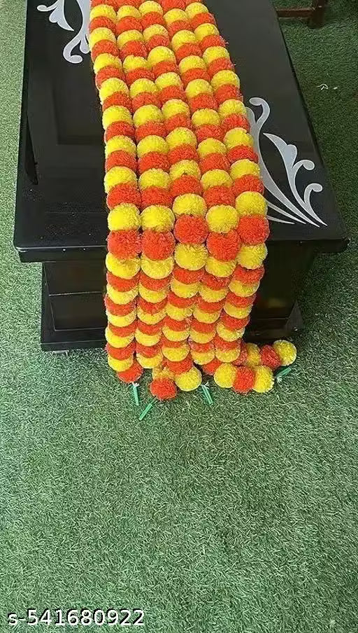 Artificial Marigold Fluffy Flowers for Door, Well Hanging, Wedding, Diwali, Pooja Ghar Decoration( 5 Ft. , Pack of 10