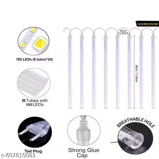 Rain Drop LED Meteor Shower 192 LEDs 8 Tubes (11.8")