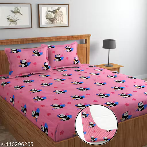 ENGUNIAS® Premium Cotton Blend Elastic Fitted Bedsheets with 2 King Size Pillow Covers