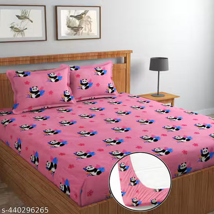 ENGUNIAS® Premium Cotton Blend Elastic Fitted Bedsheets with 2 King Size Pillow Covers