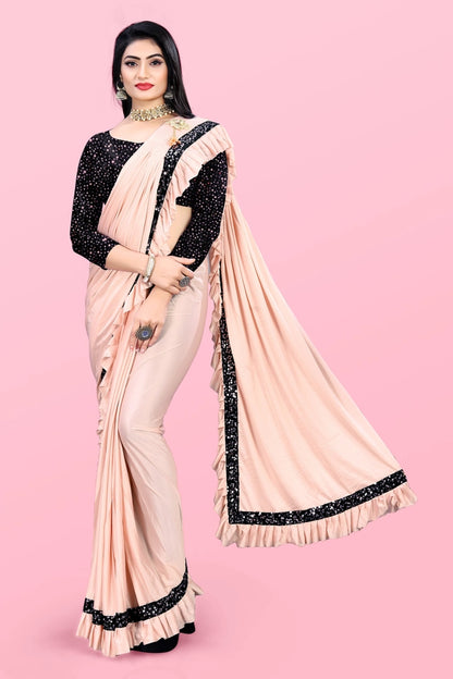 Lycra Blend Solid Saree for Women (Maroon, 6.3 m)