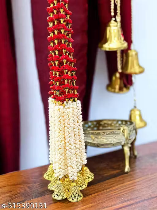 Artificial Rose Flower Toran Long, Garland for Decoration Festival Navratri, Diwali, Marriages, Temple and Home/Office Inauguration (Red, Pack of) (4)