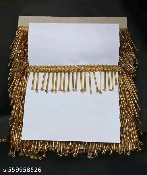 Golden Latkan Katdana Beads Tussel Lace With Beautiful Design (Pack 4 meter , Width=30mm)