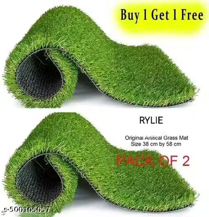 Rylie Artificial Green Grass Mat Pack Of 2 ( 37 × 57 Cm )