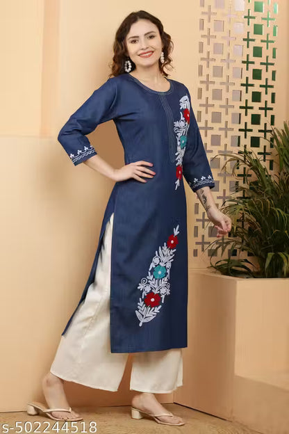 Royal Denim Embroidery Kurti For Girls and Women