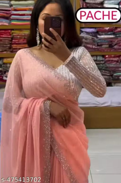 Gullak Women Fashion Georgette Diamomd Work Saree for Women