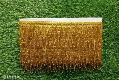 Golden Latkan Katdana Beads Tussel Lace With Beautiful Design (Pack 4 meter , Width=30mm)