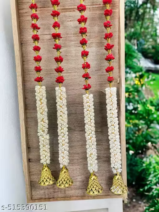 Artificial Rose Flower Toran Long, Garland for Decoration Festival Navratri, Diwali, Marriages, Temple and Home/Office Inauguration (Red, Pack of) (4)