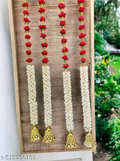 Artificial Rose Flower Toran Long, Garland for Decoration Festival Navratri, Diwali, Marriages, Temple and Home/Office Inauguration (Red, Pack of) (4)