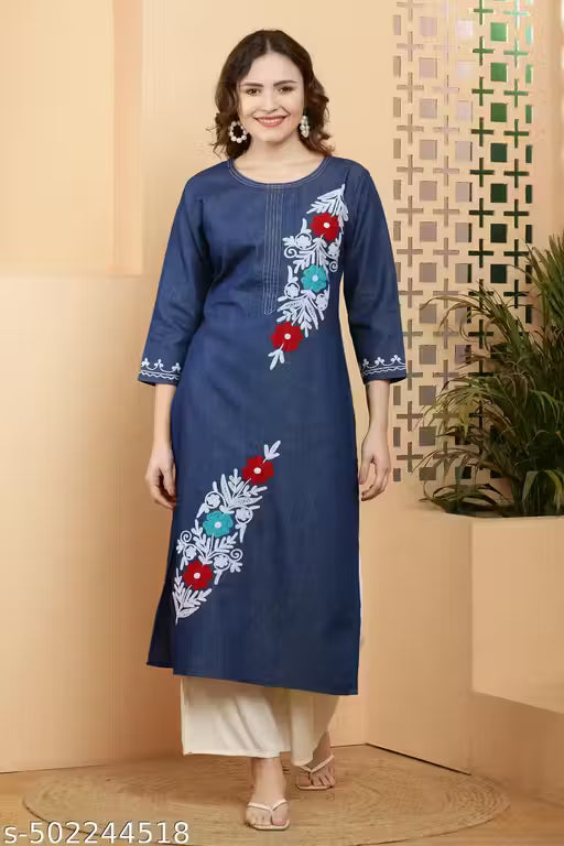 Royal Denim Embroidery Kurti For Girls and Women