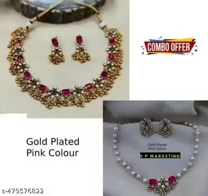 Combo jewellery(Gold Plated Green-Pink Diamond)