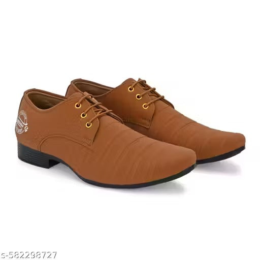 Brown formal shoes Trendy Solid Formal Mesh leather Shoe For Men