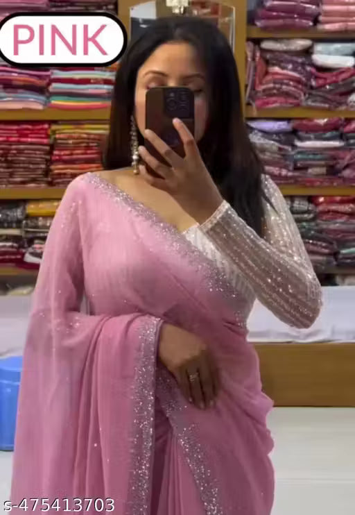 Gullak Women Fashion Georgette Diamomd Work Saree for Women