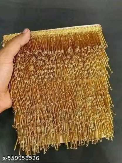Golden Latkan Katdana Beads Tussel Lace With Beautiful Design (Pack 4 meter , Width=30mm)