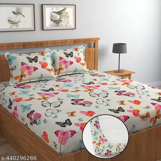 ENGUNIAS® Premium Cotton Blend Elastic Fitted Bedsheets with 2 King Size Pillow Covers