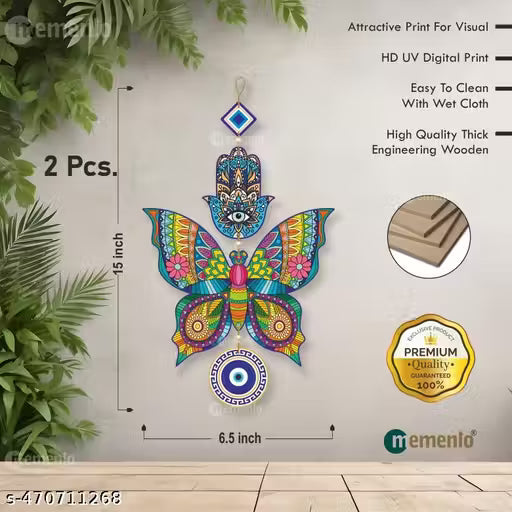 Memento New Trending Wooden Butterfly Evil Eye Hanging (Set of 2)