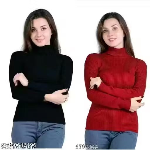 sweater woman sweater, high neck combo of black, maroon for girls