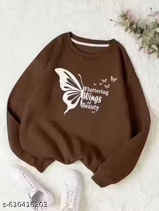 Fluttering Wings of Butterfly Graphic Printed Brown sweatshirt hoodies