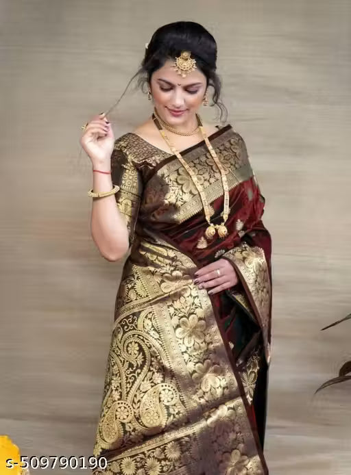 Premium Women's Jacquard Banarasi Silk Saree with Zari Woven Design, Ideal for Weddings & Festivals